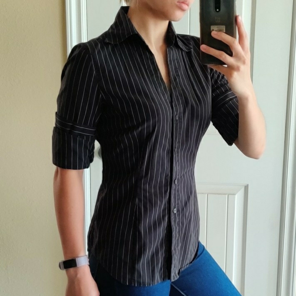 Black Pinstripe Women's Dress Shirt
